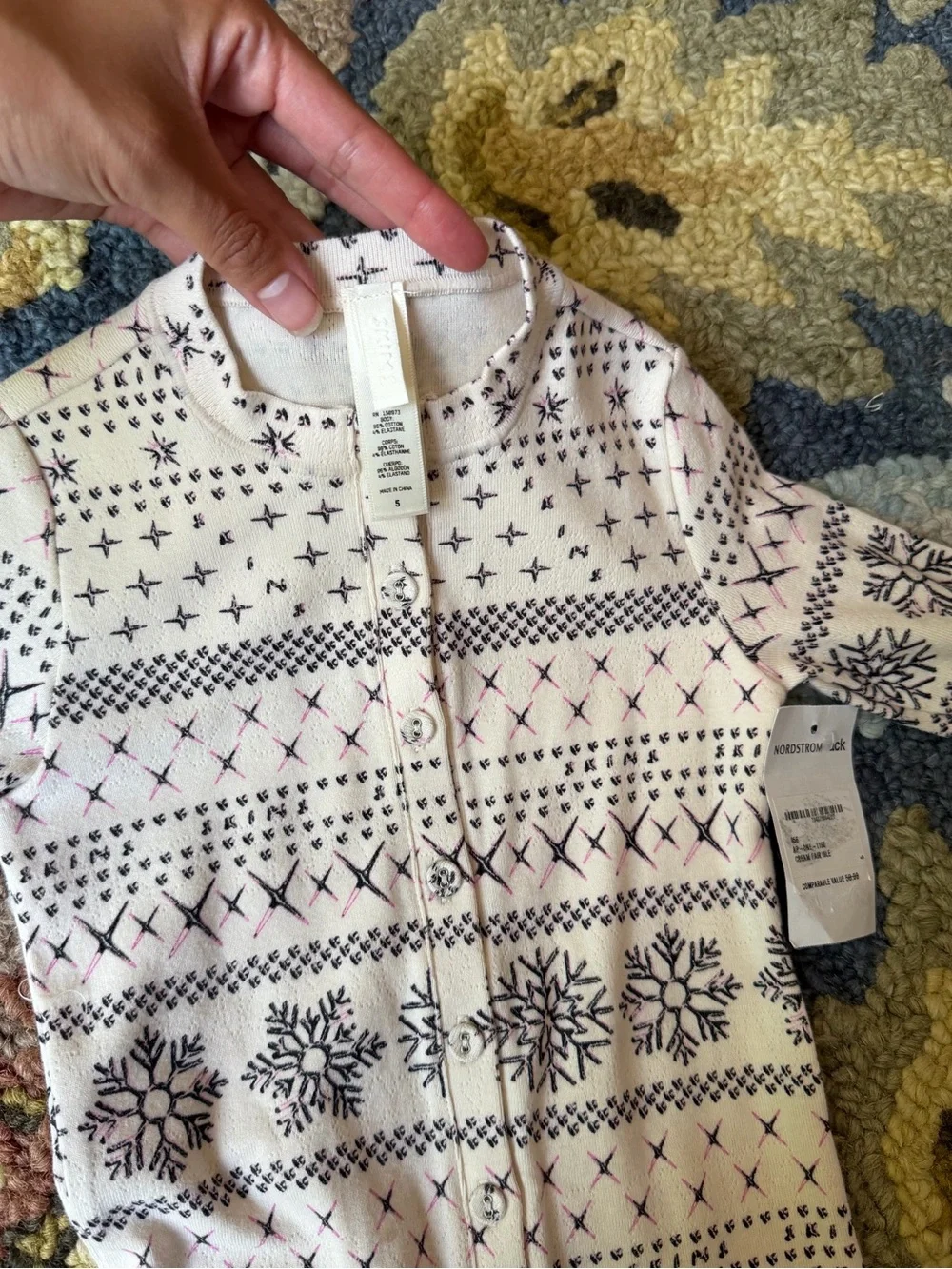 SKIMS Cream Fair Isle Kids One-Piece Footie Pajamas